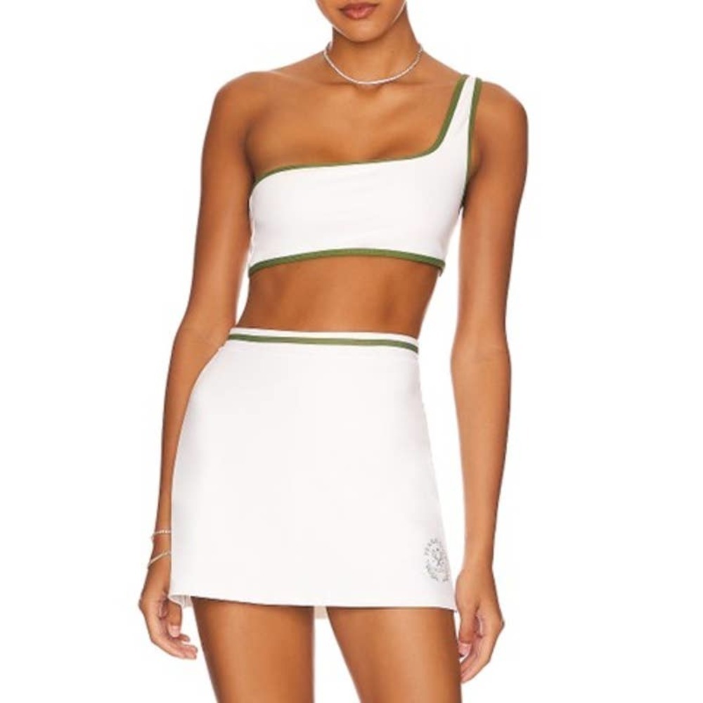 NEW WeWoreWhat Women's Size Large White Green Contrast One Shoulder Bra